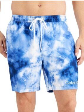Calvin Klein Men's tie-dye volley swim trunks in a blue cloud colorway Size XL